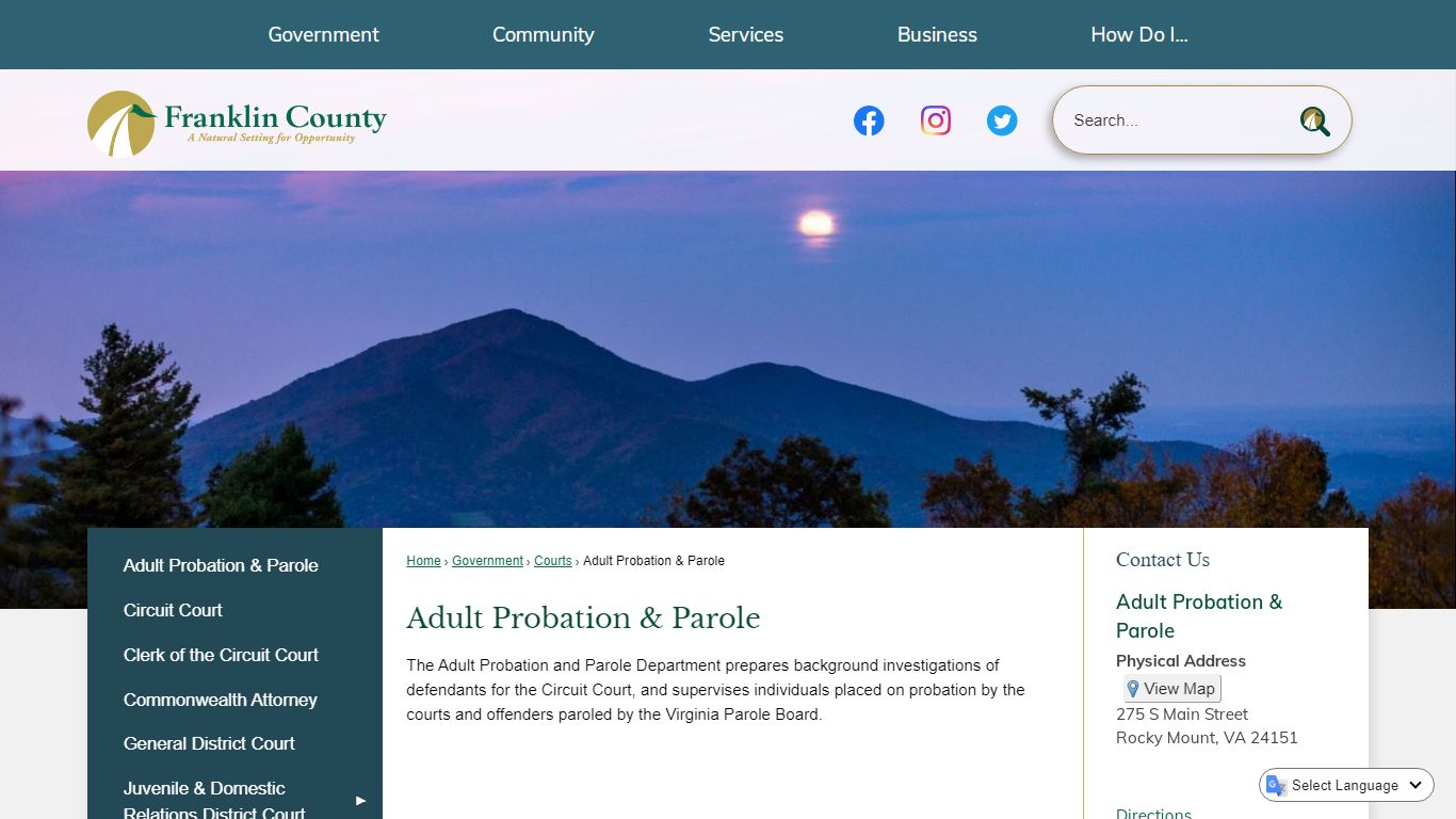 Adult Probation & Parole | Franklin County, VA